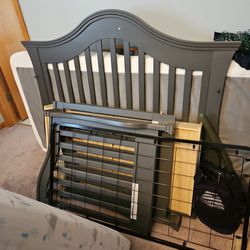 Gray Crib with Storage Drawer
