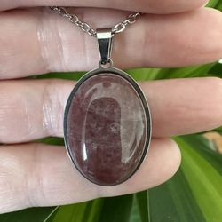 New, Beautiful Strawberry Quartz Crystal Necklace.
