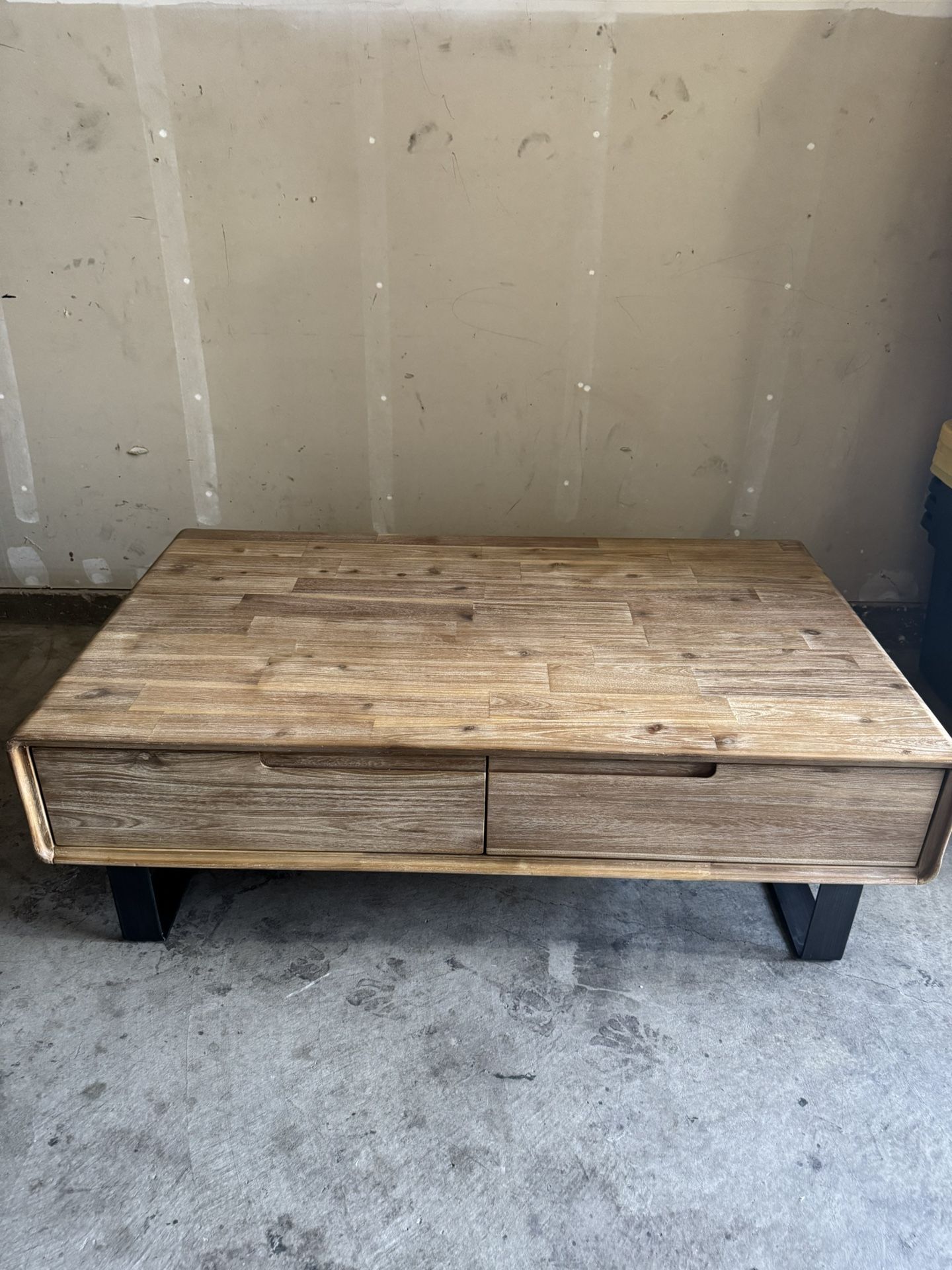 Modern wooden coffee table with 4 shelves.