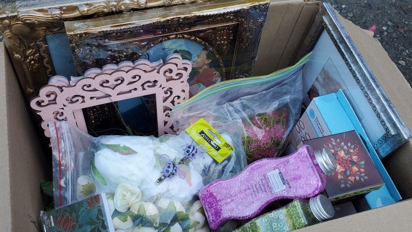 Box Of Picture Frames And Craft Supplies *New*