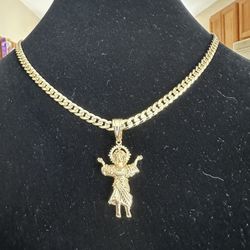 Cuban Chain In Gold Filled With Niño Divino Pendant