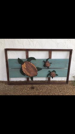 Solid wood hand crafted sea turtle framed wall decor