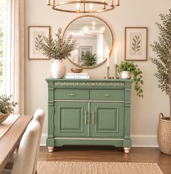 Beautiful Vintage Sage Green Cabinet Console Accent Table