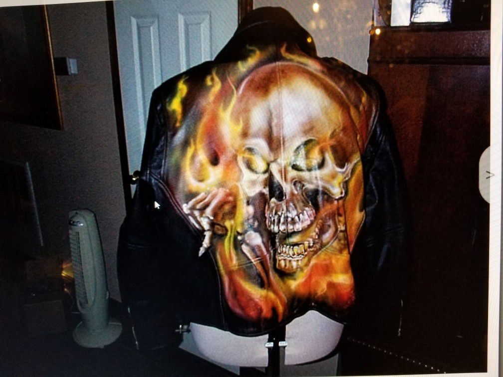 Bad Ass biker jacket skulls and flames sz. 58