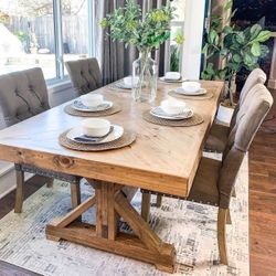 Custom  Dining Table Farm House farmhouse Modern Rustic Set Bench Restoration Hardware Breakfast Nook Table Solid Wood Custom Handcrafted Counter Bar 