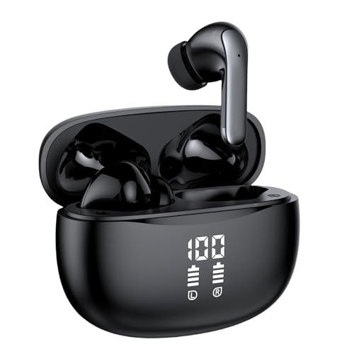Wireless Earbuds, Bluetooth 5.3 Headphones Support Wireless Charging 40H Playback Deep Bass Stereo Earphones with Dual Mic Clear Calls with LED Displa