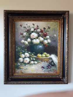Oil Painting Flower Vase Framed Art