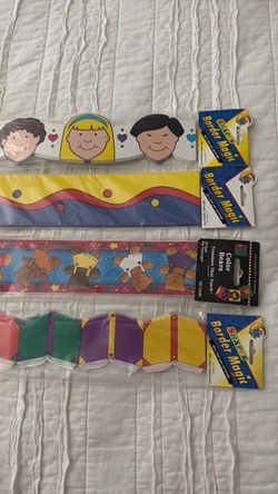 New sealed teacher classroom border set children around the world bears colors shapes all four packages $40 cash