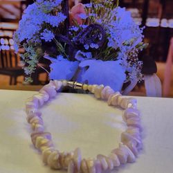#1528 QUARTZ BRACELET, SOFT PINK STONES 7.5"IN
