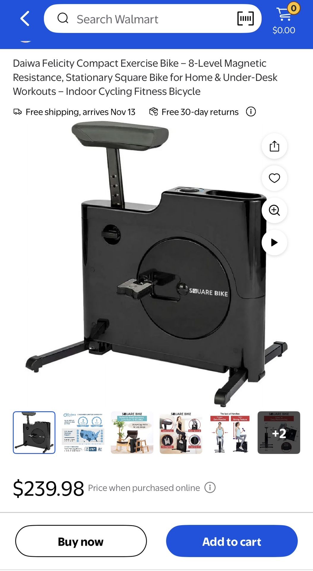 Compact square bike exercise machine with adjustable height