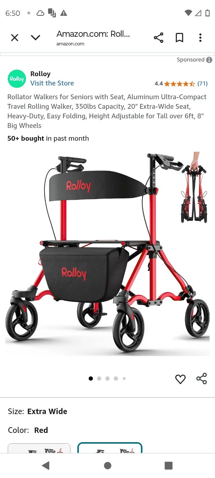 MASTER ROLLOY ROLLATER WALKER 20" WIDTH