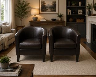 Pair of Dark Brown Faux Leather Tub Chairs