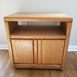 Oak Rolling TV Stand Cabinet