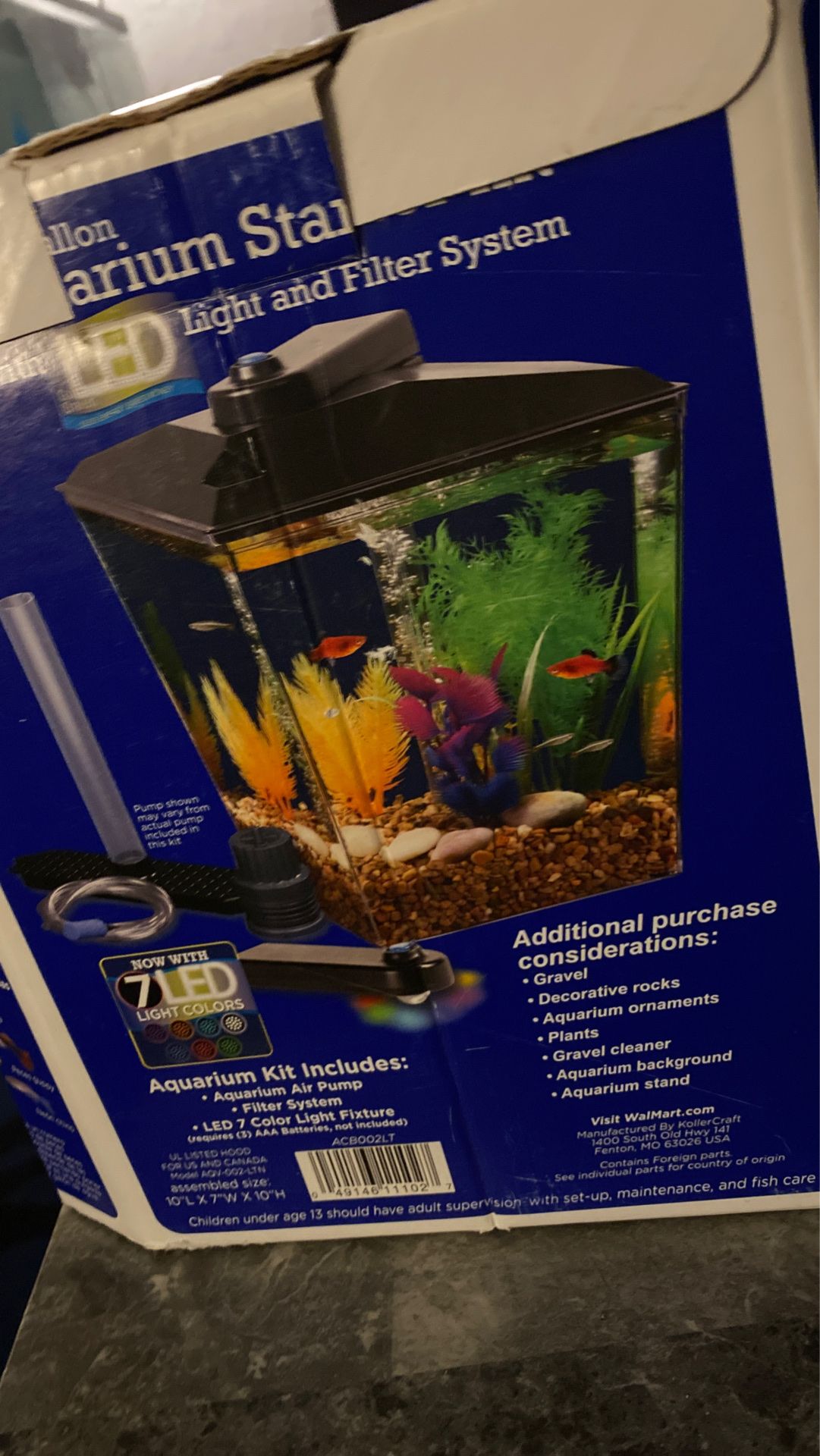 1 gallon aquarium starter kit with LED light and filter system