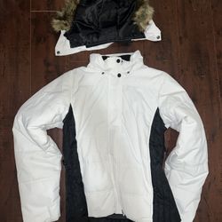 White Snow Jacket with Detachable Fur Hood 