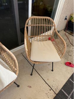 2 Christopher Knight Home Rodney Indoor Woven Faux Rattan Chairs with Cushions (Set of 2), Light Brown
