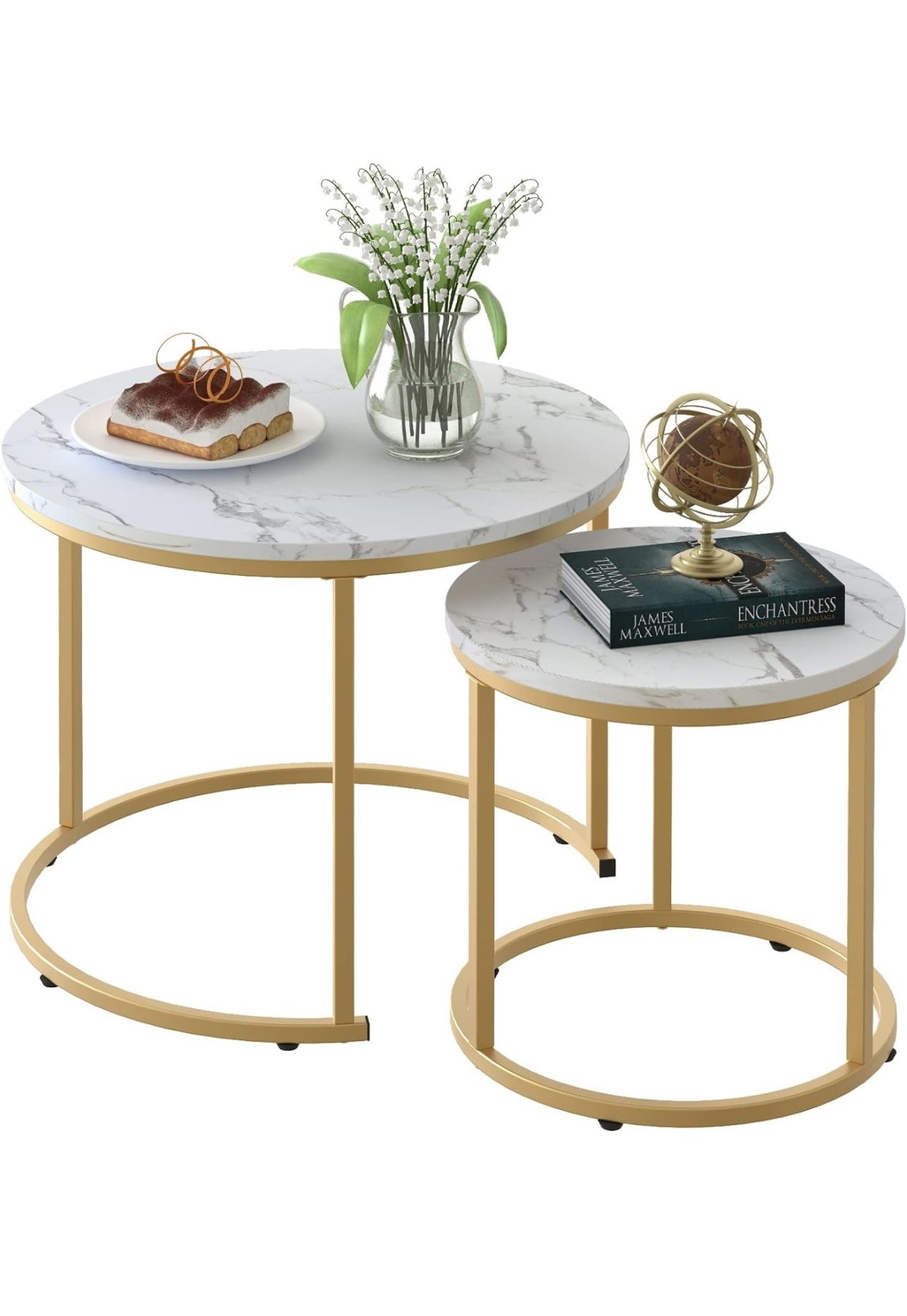 Coffee Table Nesting White Set of 2 Side Set