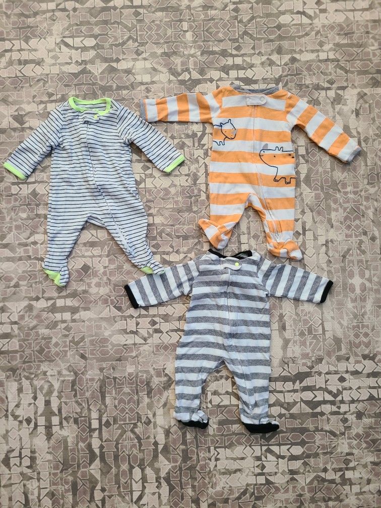 3 Pack of Newborn Zipdown Striped Footie Pajamas