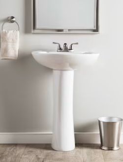 Project Source Alexa Vitreous china Traditional White Pedestal Sink Combo ( 18.125-in x 22.64-in x 33.6875-in