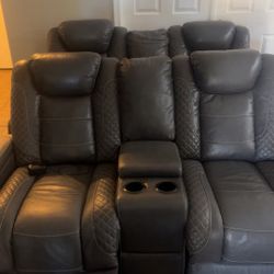 2 Identical Grey Couches, Full Automatic Reclining And Adjustable Headrests