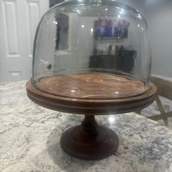 Glass Wood Cake Stand