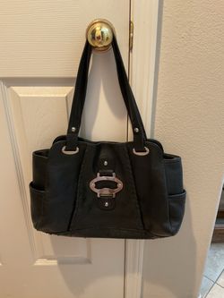 Black leather handbag