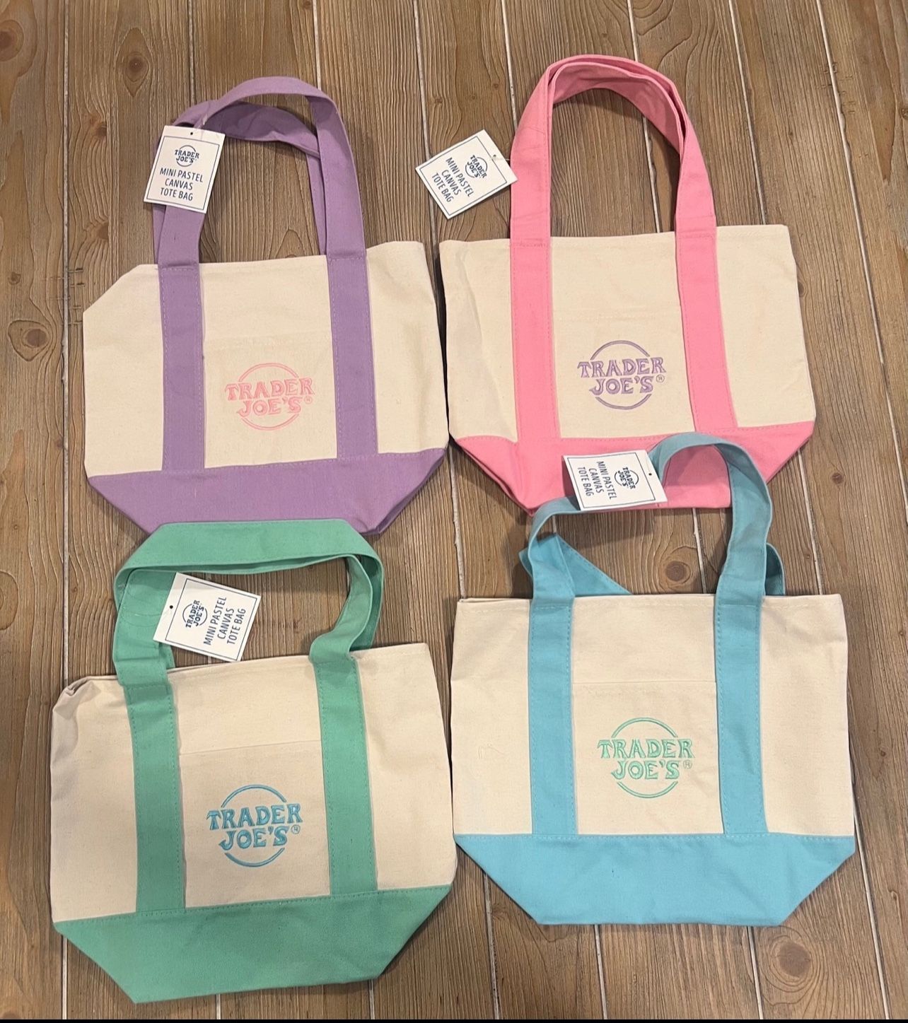 NWT BUNDLE Of 3 Trader Joe's MINI Pastel Canvas Tote Bag -- COMPLETE SET!