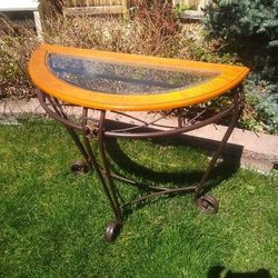Half Moon Wood And Glass End Table 37" X 16" X 32" Tall