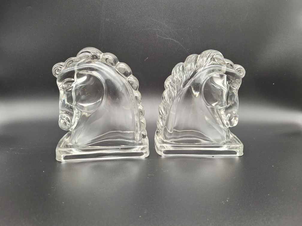 Vintage Glass Horse Head Bookends