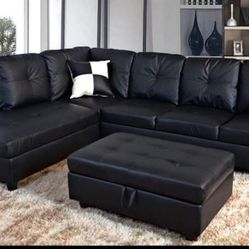 Black Leather Sectional 