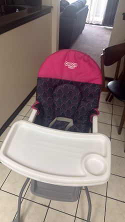 Cosco Foldable High Chair w/ Tray & Cup Holder, Pink/Gray/White