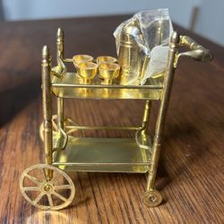Miniature Coffee Cart Brass With 4 Cups And Teapot 