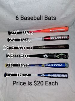 5 Baseball Bats Of Various Sizes (Price Is $20 Each)
