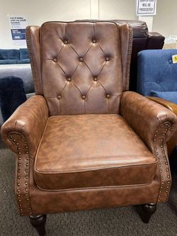 Mid-Century Wingback Chair, PU Leather Accent Chair Armchair with Buttons,Modern Living Room Chairs with Rivet Decoration,Leisure Single Sofa Chair fo
