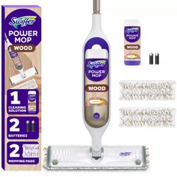 Swiffer Power Mop Wood, Hardwood Floor Cleaner for Mopping Home, Bathroom, Kitchen, All Purpose Multi-Surface Cleaning Set includes PowerMop Wood, 2 P