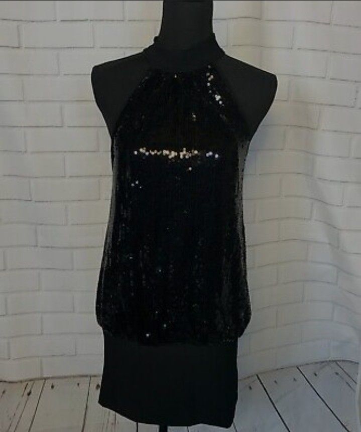XXI☆Halter Mini Dress/Top☆Black Sequins☆Size M