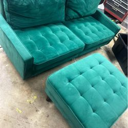 Green Velvet Couch with Ottoman