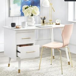 Mid-Century Modern white & gold desk