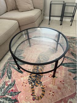 Glass circular coffee table + two glass nesting tables