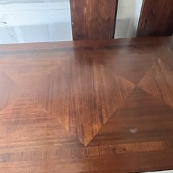 Dining room table, bench, four chairs