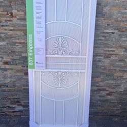 32 in. × 80 in. Empress White Steel Surface Mount Outswing Security Door with Perforated Steel Screen Inlay