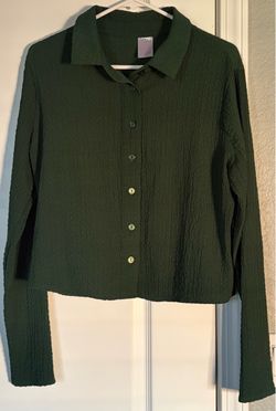 Dark Green Textured Button-Up Shirt