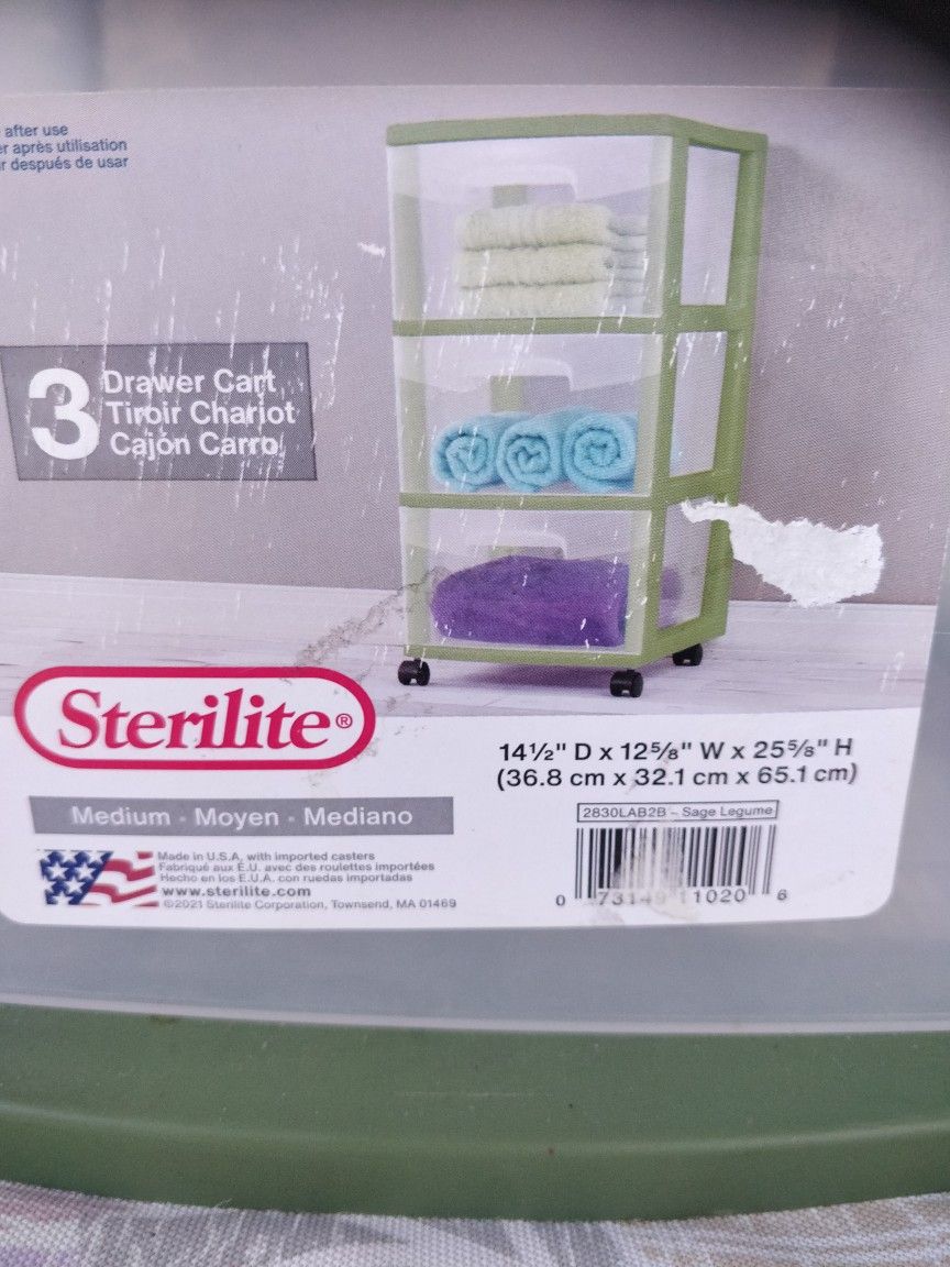 Sterilite Plastic 3 Drawer Storage Cart 