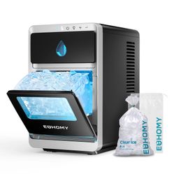 EUHOMY Luna Portable Crystal Crescent Ice Maker Countertop with Ice Bag Set (50 pcs)– Melts 30 Mins Lower, Rapid Ice Making in 12 Mins, Real-Time Stat