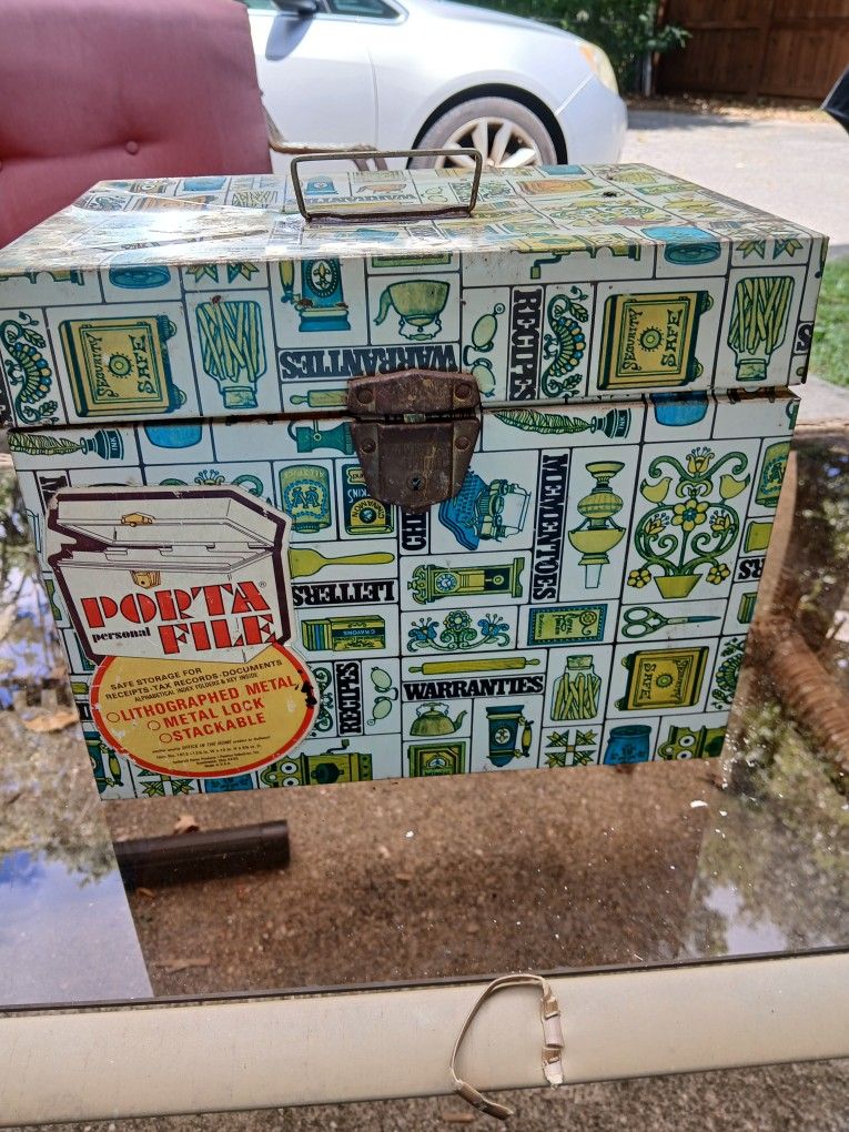 Vintage Lithograph Porta Personal File Metal Lock Box..No Key..