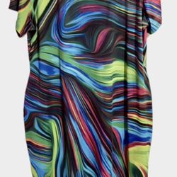 Plus Size Womens Colorful Abstract swoop neck maxi Dress with pockets sz 3X pre