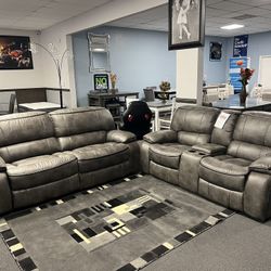 2PC Gray Sofa & Loveseat 