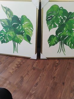 Set of 2 Tropical Leaf Canvas Wall Art