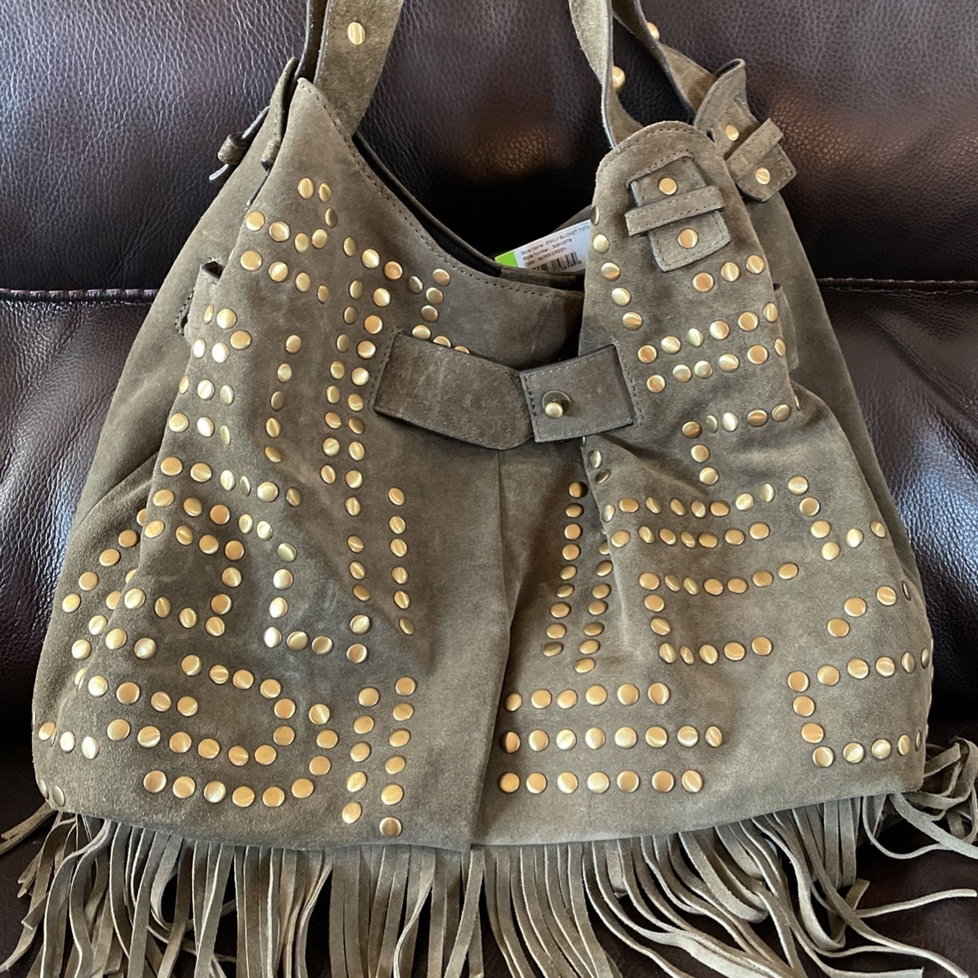 Green Suede Sam Edelman Fringe Shoulder Bag