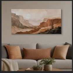Desert Canvas Wall Art, 48 x 24 Inch Warm Southwest Cactus Landscape Print, Large Terracotta Neutral Horizontal Wall Decor for Living Room Bedroom Off